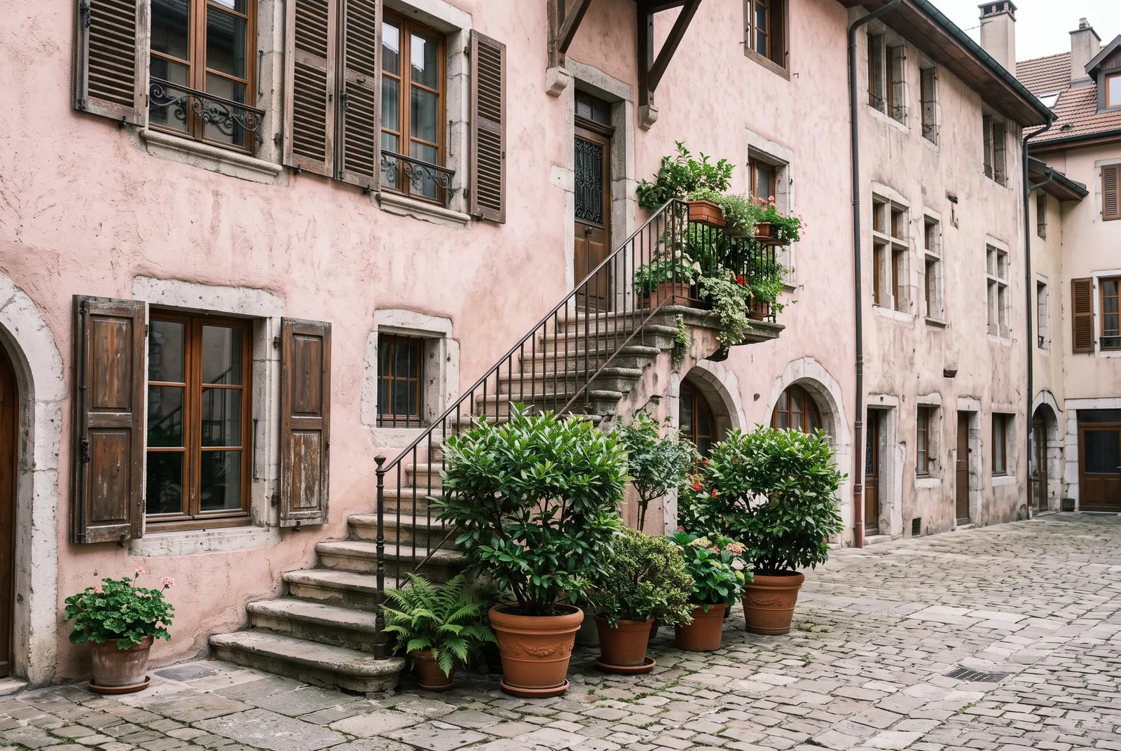 Cour intérieure d'un immeuble à Annecy